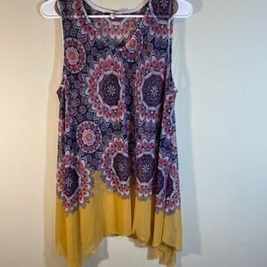 C est 1946 Top Sleeveless Sheer Yellow Blue Size XL